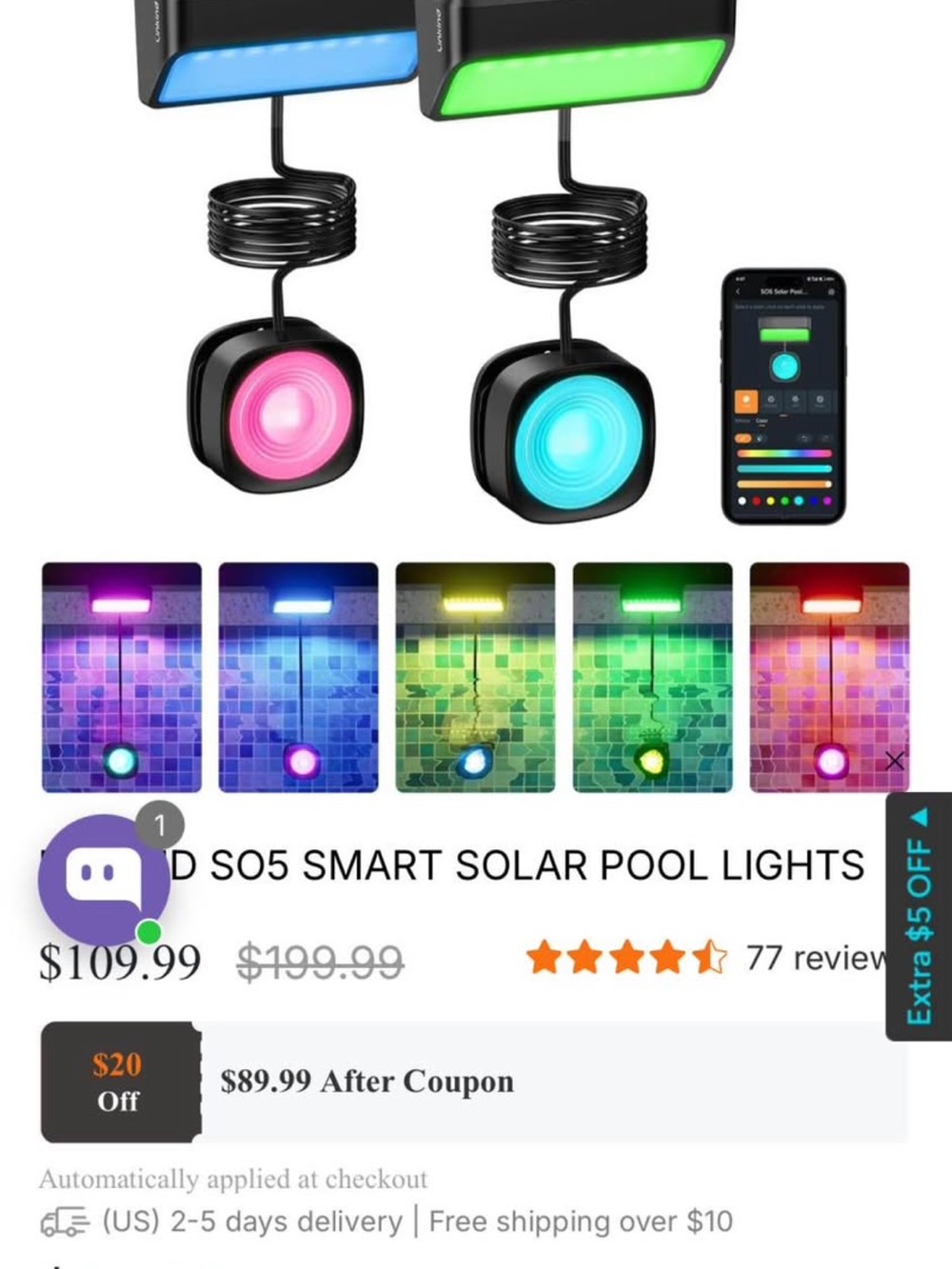Smart RGB Solar Pool Lights - Color-Changing LED
